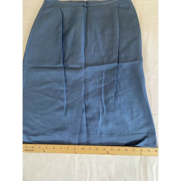 VTG Y2K Dana Buchman Skirt Suit 8 Blue Silk Wool Blend Open Front Jacket Classic - Picture 6 of 12